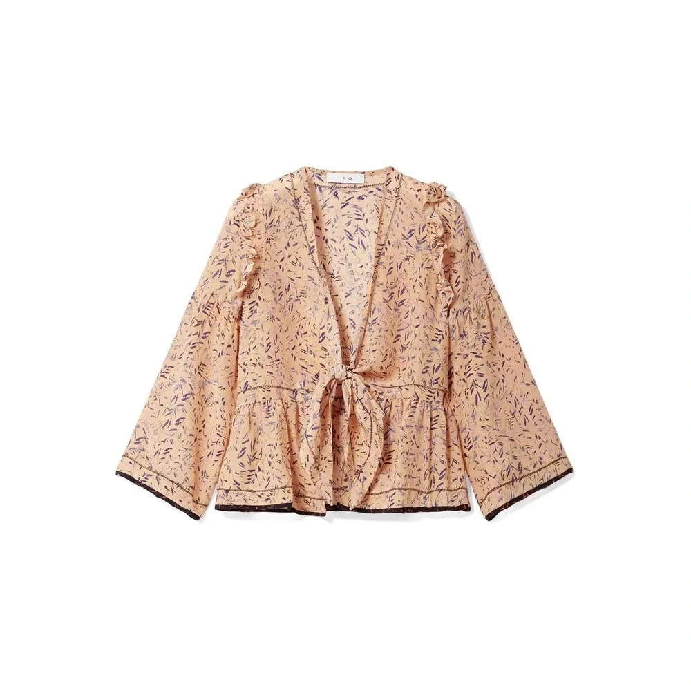 $400+ IRO Tie-front Floral Silk Ruffled Blouse Boho Indie Fairy Romantic Y2K/6 - Picture 2 of 11